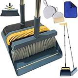 FLOORINGTON Dustpan and Brush Sets Long Broom Long Handled Dustpan & Brush Set Sweeping Brush Household Dust Pan with Soft Brush for Indoor Free Mini Dustpan Brush Set & Cleaning Cloth (GREY & YELLOW)