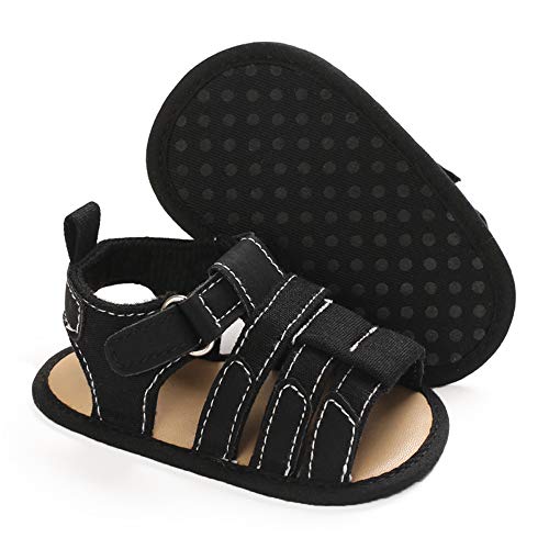 SOFMUO Baby Boys Girls Open-Toe Sandals Breathable Athletic Soft Sole Anti-Slip Infant Summer Toddler Beach Walking Shoes(B/Black,0-6 Months)