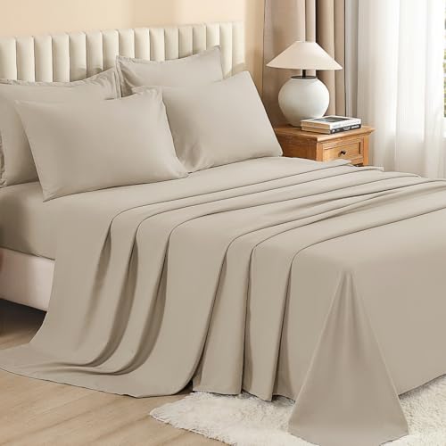 Image of Litanika Oversized King Comforter Sets Oatmeal - 7 Pieces Bed in a Bag Oversized King Bedding Comforter Sets, Solid Lightweight Bed Set with Comforter, Sheets, Pillowcases & Shams