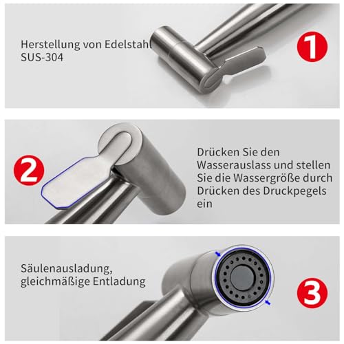 HAPPOW Bidet Handbrause Set, Handbrause Toilette, inkl Bidet Sprayer, Brauseschlauch 150cm und Halterung Halter, Edelstahl Material， für Toilette, Badezimmer, WC ﻿