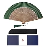 [GOKEI] 正絹扇子 シルク扇子 メンズ 高級 扇子 絹地扇子 シルク 竹製 男性用 夏 御扇子 正絹扇 ギフト箱付き 黒骨 茶骨 透かし骨 母の日 父の日 正絹 せんす 浴衣 和風小物 夏祭り 花火大会 和装小物 和柄 レディース 女性用 おしゃれ 歌舞伎小物 ギフト プレゼント 贈り物 ダークグリーン-42本茶骨