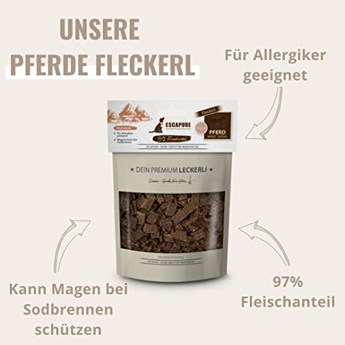Escapure Hunde Leckerli Beutel | Pferd Fleckerl 150g | Pferd Fleckerl in Premium Qualität | 98% Muskelfleisch | ohne künstliche Zusatzstoffe und frei von Getreide