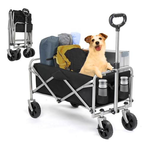 HOBBYZOO Chariot Pliable à Roulette - Chariot de Plage, Roues Tout-Terrain, poignée réglable, Taille compacte(74x45x84 cm) - avec Jusqu’à 100kg - Idéal pour Camping, Plage, Jardinage (Noir)