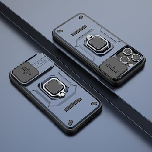 Image of Thermoplastic Polyurethane Camshield Pro Case With Slide Camera Protection And Ring Stand Bumper Back Case Cover For iPhone 16 Pro Max (Blue)