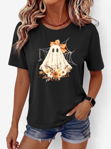 ANRABESS Women Halloween Doodles Shirt Oversized Cute Pumpkin Ghost Tee - image 4