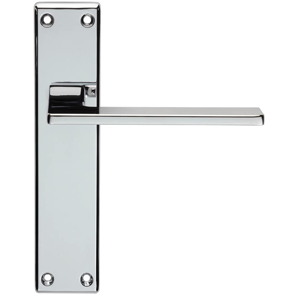 Loops Polished Chrome Flat Straight Lever On Latch Backplate Door Handle - 180 X 40Mm- | Lever On Backplate Door Handle - Internal Door Hardware - Lock, Euro, Oval And Latch Options Available