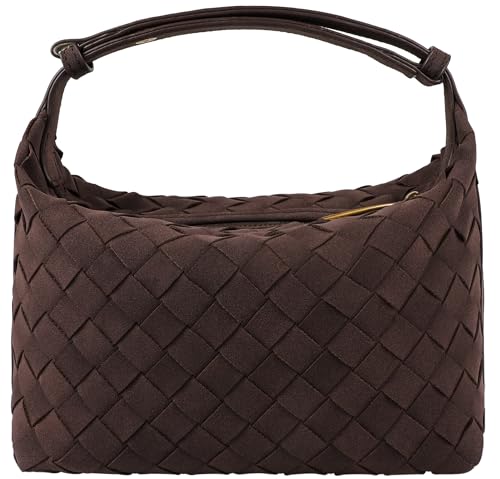 Suede Purse Bag for Women Vintage Woven Hobo Handbag Small Shoulder Bag