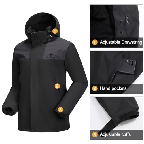 Image of CAMEL CROWN Men's Waterproof Jacket Rain Coat Windbreaker Hooded for Outdoor Hiking Climbing Traveling