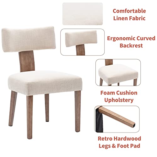 Hny Mid Century Modern Dining Chairs Set Of 4, Farmhouse Linen Fabric Upholstered Accent Chair Curved Backrest Kitchen Chairs, With Hardwood Frame, Beige #TOP3