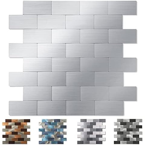 Yipscazo Peel and Stick Metal Wall Tiles, Silver Brushed Aluminum Backsplash Peel and Stick for Kitchen, Bathroom Vanities, RV Decoration. (12" x 12, Sample) Cover