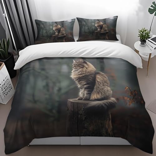 Parure de lit 240x260 chat noir et vert avec housse de couette et taies - 2