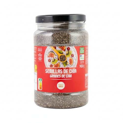 Semillas de Chía 1400g - Superalimento Natural Rico en Omega-3, Fibra y Proteína Vegetal - Sin Gluten y Vegano - Trevissan - Formato Ahorro en Bote Hermético - NEXU
