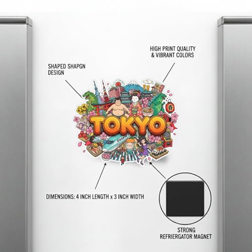 Image of Souvenir Fridge Magnet | 4x3 Inch Collectible Travel Decor | Strong & Durable Refrigerator Magnet with Iconic Landmarks for Travelers (Tokyo)