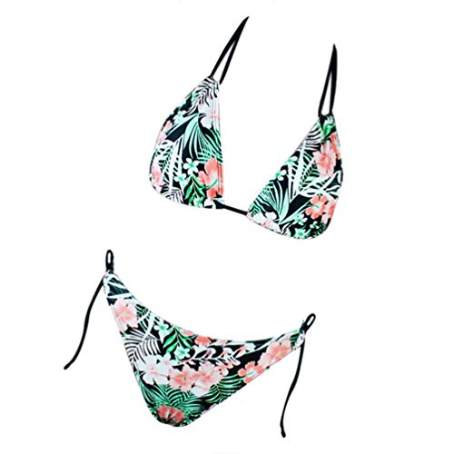 Conjunto de biquíni KesYOO com estampa de folhas e frente única para meninas, Verde, M