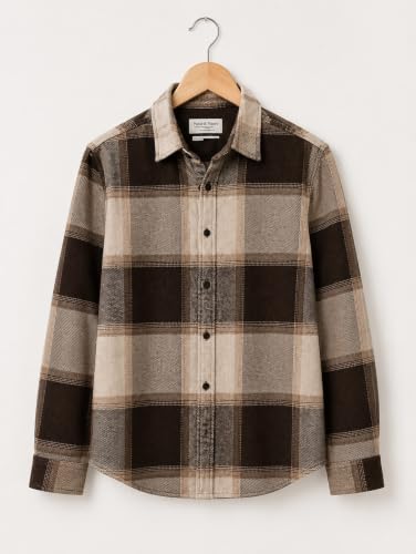 Image of DEELMO Men's Cotton Blend Printed Checkered Casual Shirt | Full Sleeve Button Down Regular Fit Collared Shirt | Soft & Breathable Everyday Wear for Office (Available in Plus Size)