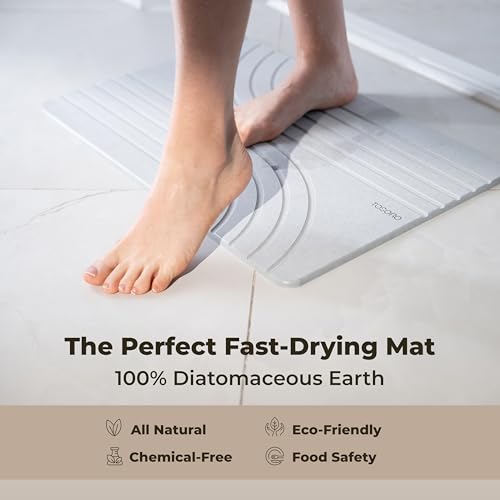 Image of TOSORO - Stone Bath Mat Diatomaceous Earth Shower Mat Non-Slip Super Absorbent Diatomite Stone Bath Mats for Bathroom Floor Quick Drying Natural Easy to Clean (23.5 x 15) - Grey