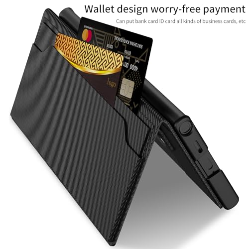 Image of Midkart Leather Flip Cover Compatible with Samsung Galaxy S23 Ultra with Card Holder Built-in Kickstand Magnetic Belt Lock Inner Hard PC with Full Body and Camera Protection, Black