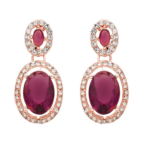 Image of I Jewels Rose Gold Plated Stylish Design Crystal Diamond Necklace & Earrings Jewellery Set for Women