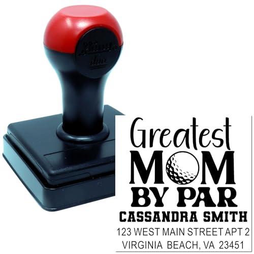 Image of Golfing Mom Tribute, Mom Gift, Heritage-Made 3-Line Rubber Stamp for Letters, Standard 1-5 /8 inch Square Wood Handle, Enthusiasts & Collectors, Unique Style