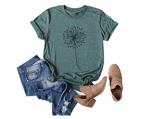 HDLTE Women Summer Sunflower Graphic Tee Shirts Cute Tee Shirt Short Sleeve Casual Tee Shirts with Sayings Size S (Green)