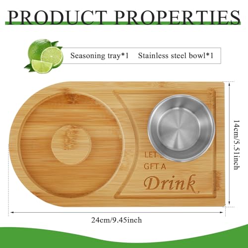 Mimoyalaso Margarita Salt Rimmer Set for Cocktails and Margaritas with Stainless Steel Bowl Bamboo Wood Glass Rimmer