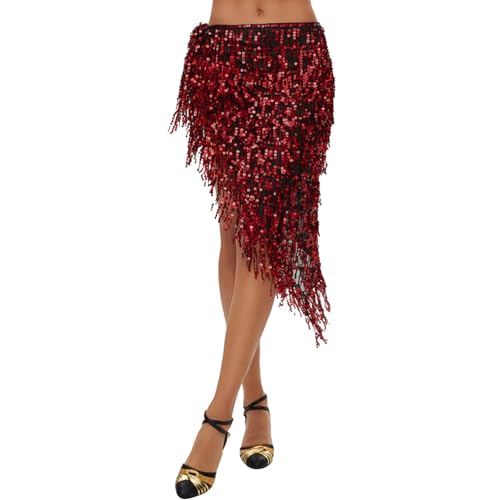Jupe à paillettes pour femmes et écharpe triangle de danse