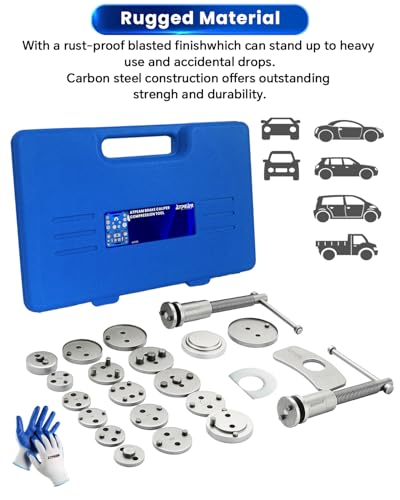 ATPEAM Bremskolbenrücksteller Set 25tlg, Universelles Bremsen Rückstellwerkzeug für Auto, LKW, Motorrad, KFZ, Bremskolben Rücksteller für Bremssattel und Bremszylinder (Blau)