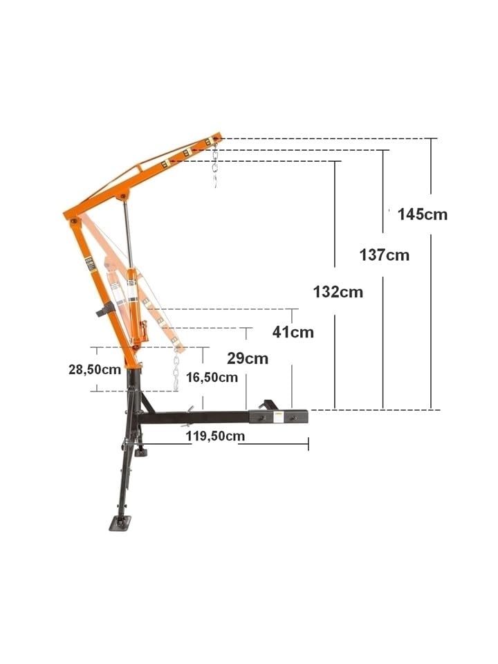 Grue de Levage Hydraulique Pick Up 0,5T avec Fixation Attelage + Adaptateur carré 2''