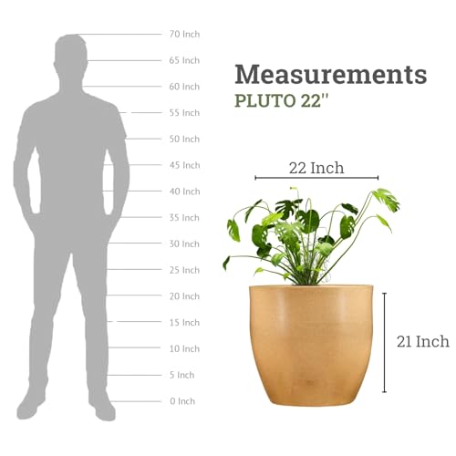 Image of Go Hooked Pluto Brown Indoor Planter Pot 22 Inch | Lightweight Modern Round Plant Pot for Living Room, Balcony & Office | Decorative Polymer Pot for Live & Artificial Plants