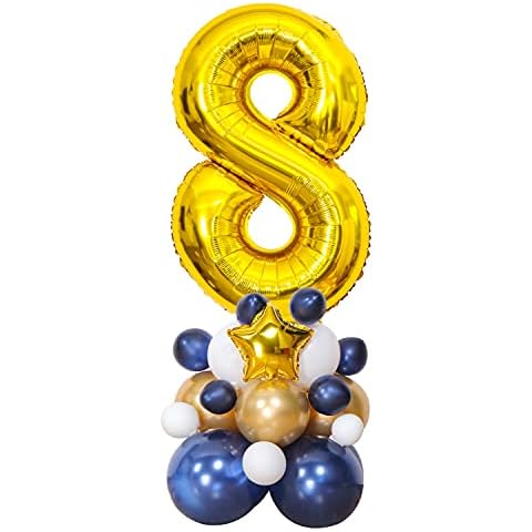 Foil Balloon Gold XXL, 40 Inch Giant Number 8 Balloon Boy, 8th Year Birthday Decoration, Latex Balloons and Gold Star Foil Balloon Helium for Wedding Anniversary Birthday Party Decoration (Number 8) Cover
