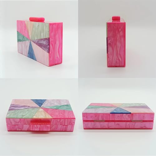 Image of Acrylic Clutch Purse for Women Colorful Evening Handbag Geometric Marbling Box Bag with Detachable Chain