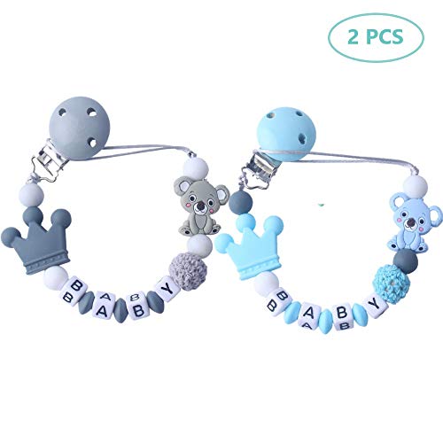 AMAYGA Cadena Para Chupetes Bebé Chupetero Koala Mapache Silicona Soothie Clip Chupete Antibacteriana con Pinza Redonda Juguetes de bebede