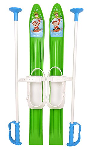 Marmat Ski Skier Children’s Binding and Poles Children's Ski Plastic 5 Colours 60 cm, Green - Image 2