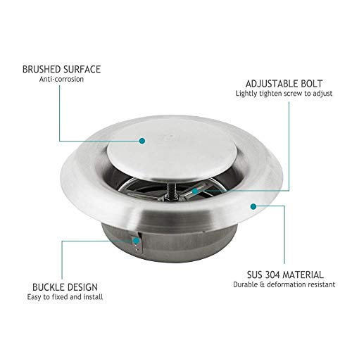 Rejilla redonda de ventilación de acero inoxidable de 6 pulgadas para extracción de aire en pared o techo miniatura 3
