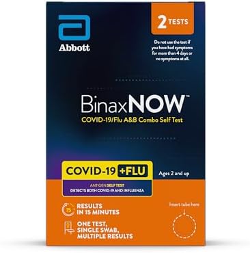 BinaxNOW COVID-19/Flu A&B Combo Self Test, Reliable COVID/Flu Home Test With 15 Minute Results, 2 Tests