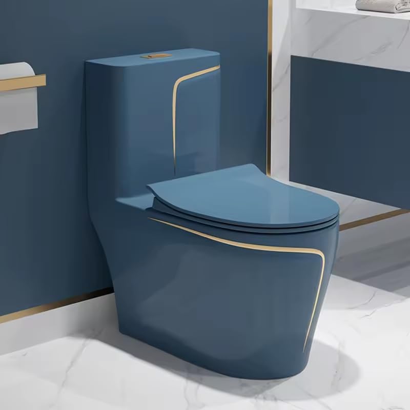 Image of B Backline Ceramic Commode for Toilet /Siphonic Western Toilet Commode /One Piece Floor Mount Commode with Soft Closing Toilet Seat - 12 inch Inch S Trap Outlet Is From Floor (Blue Glossy)