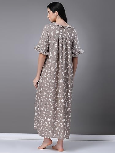 Image of OOMPH! Cotton Blend Nighty for Women's | Night Gown | Nighty | Nightdress | Maxi Dress | Sleepwear | Gown for Women | Nighties | Sleepwear