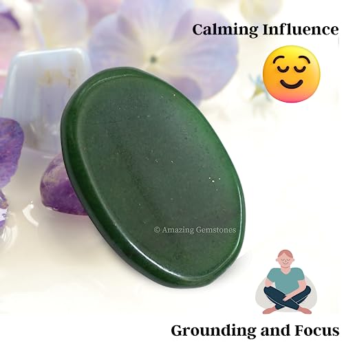 Image of Amazing Gemstone Green Jade Aventurine Worry Stone Crystals and Healing Stones - Worry for Stress Relief Gifts - Piedra Crystal Fidget for Meditation - Unique Stocking Stuffers and Birthday Gifts