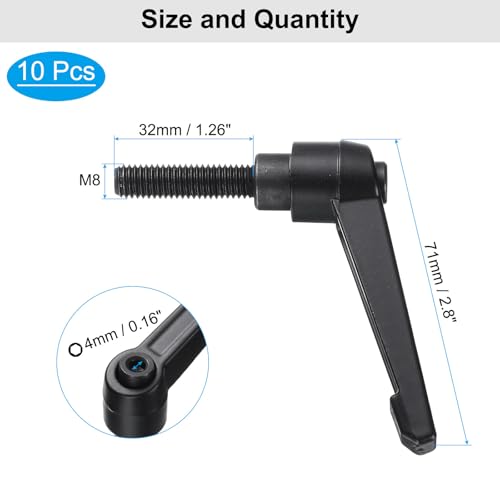 Image of uxcell 10pcs Lever Adjustable Handles M8 x 32mm Metric Male Thread, Level Clamping Handle Hand Stud Knobs Rotating Screw Handles Bolts with Locking Lever, Black