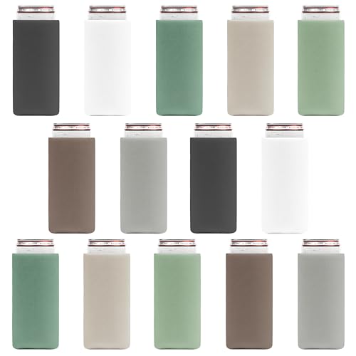 Image of Slim Can Cooler Sleeves (14-Pack) Soft Insulated Slim Can Coolers for White Claw Seltzer & Slim Beer - HTV Blanks for Vinyl Projects - Skinny Can Koolies Bulk - Tall Can Koolie - Can Cozy for Slim Can