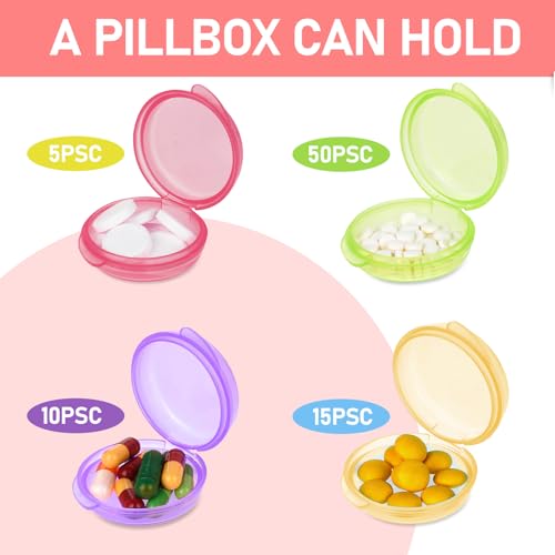 Image of 4 Pcs Mini Pill Organizer Small Pill Box Cute Portable Pill Case for Pocket Purse Travel Storage Containers Earplug Case Medicine Dispenser Vitamin Holder (Pink+Orange+Green+Purple)