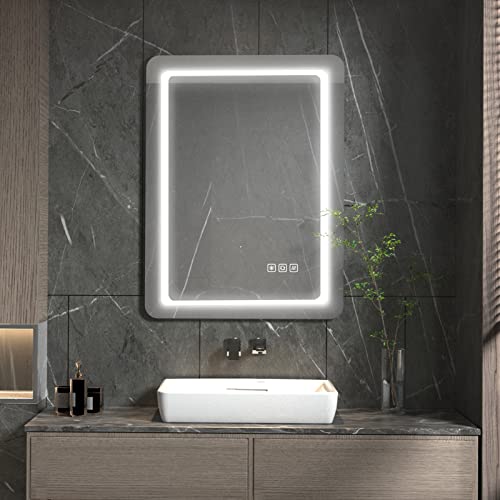 furduzz Miroir de Salle de Bain Rétroéclairé 70 x 50 cm, Miroir de Salle de Bain éclairé avec Bouton Tactile, 3 Couleurs à Intensité Variable, Anti-Buée, Fonction de Gradation de la Mémoire Cover