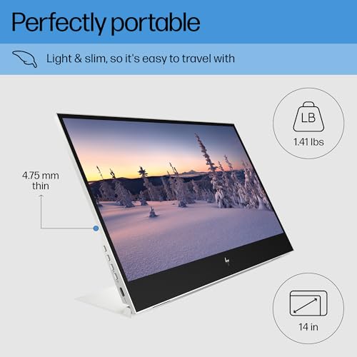 Image of HP E14 G4 14 inch Portable Monitor, On-Screen Controls; Low Blue Light Mode; Anti-Glare,Power Control; Input Control; Menu Control; Image; Color, No Integrated Camera