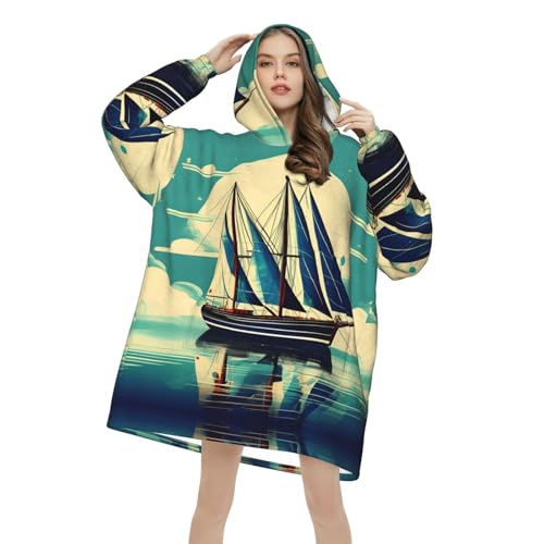 Couverture à capuche douce imprimé bateau à voile, le cadeau réconfortant - 4