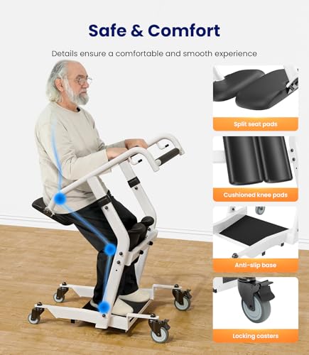 VOCIC Upgrade Sit to Stand Lift, One-Step Stand Assist Lift for Elderly, Patient Lift Chair Transport Unit with Wheels, Standing Transfer Device for Home Care, Fall Prevention & Muscle Building, AY03