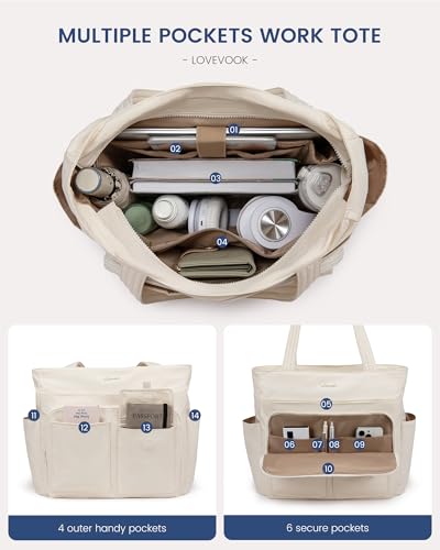 LOVEVOOK Tote Bag For Women,Large Capacity Totes Bags with Zipper Quilted Light Work Bag Thick Bottom Support Work Tote Bag3