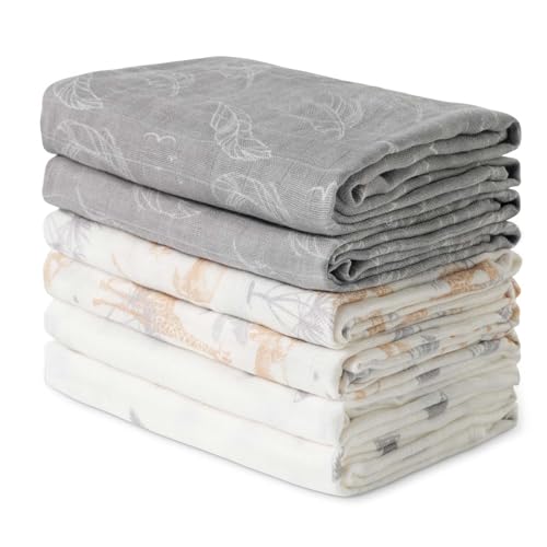 GLLQUEN BABY Receiving Blanket Boy Cotton Muslin Swaddle Blankets Girl Newborn Squares Breathable & Soft Thin Baby Blankets Cloths Double Absorbent Infant Swaddling Wrap - 6 Pack(Jungle)