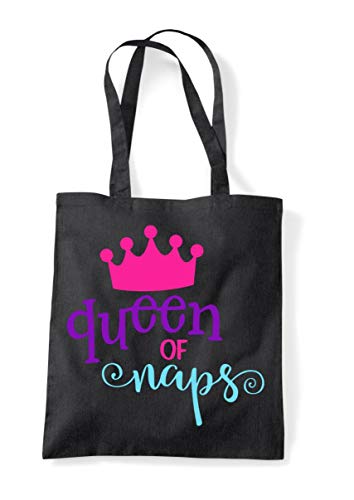 Image of Queen Of Naps Statement cotton tote shopping bag - Black