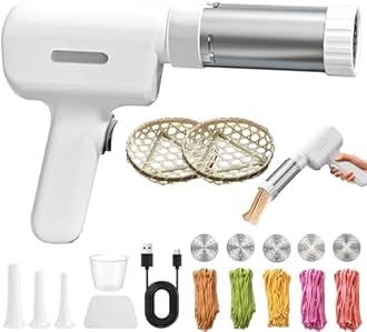 String Hopper Maker Electric, Idiyappam String Hoppers, 5-in-1 Electric Pasta Makers with 5 Interchangeable Molds, Handheld Spaghetti Makers, Portable Noodle Machine with Dough Cutter (white)