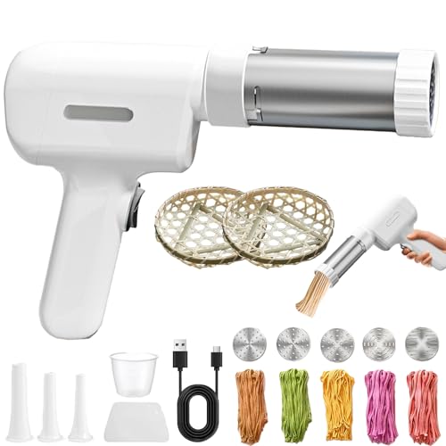 String Hopper Maker Electric, Idiyappam String Hoppers, 5-in-1 Electric Pasta Makers with 5 Interchangeable Molds, Handheld Spaghetti Makers, Portable Noodle Machine with Dough Cutter (white)